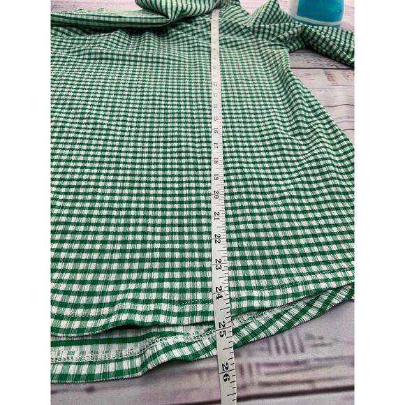Cato One Shoulder Ruffle Blouse Top Women Size Medium Green Gingham Stretch - Picture 7 of 12